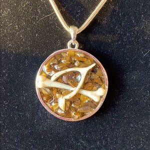 Handmade necklace/tiger’s eye and faux bones